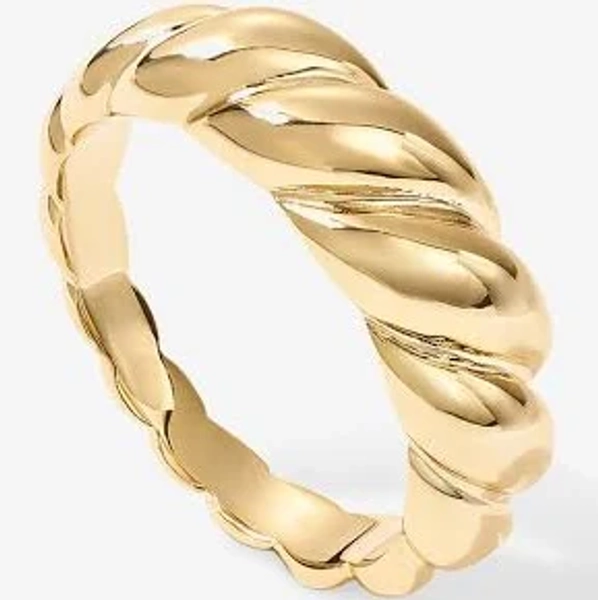 Women PAVOI 14K Gold Plated Croissant Dome Ring Twisted Braided Gold Plated Ring