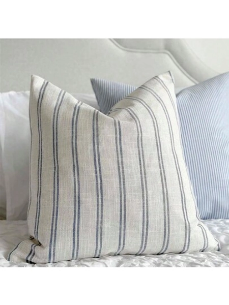1 Pc Farmhouse Linen Throw Pillow Cover, Striped Decorative Buffalo Retro Pillowcase With Hidden Zipper For Sofa Bedroom