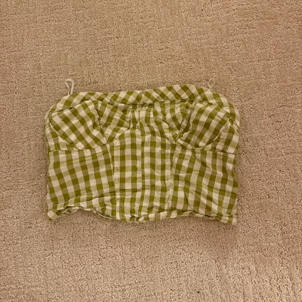 Free People green and white gingham tube crop top...