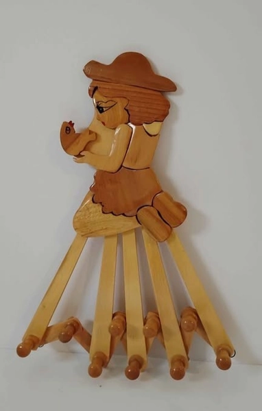 Vintage Wood Nursery Folding Wall Hanger for Coat Hat Towel Holder