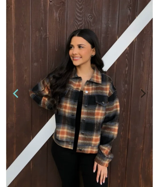 ” Jocelyne ” Collared Plaid Crop Jacket ( Black ) – Ale Accessories