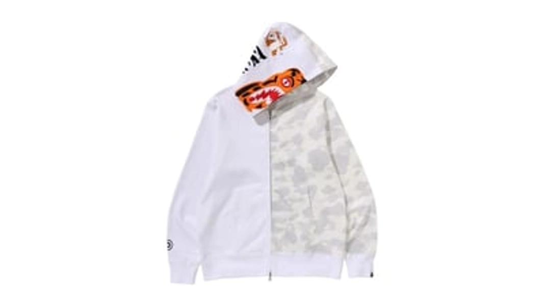 Men's BAPE City Camo Tiger Shark Full Zip Hoodie in White