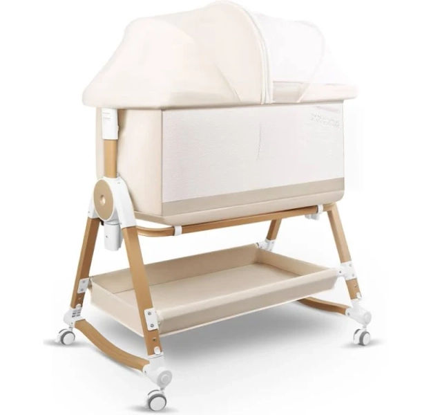 4 In 1 Baby Bassinet & Co-Sleeper,Infant Bedside Crib With Lockable Wheels, Storage, Anti-Light & Anti-Mosquito Net And Matress