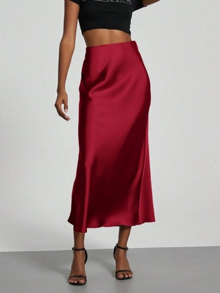 Se-Hore Fashion Women's Elastic Satin Finish Maxi Skirt, Suitable For All Seasons