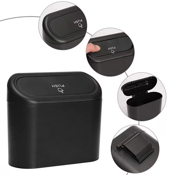 Ikohbadg Car Trash Can with Lid, Vehicle Trash Bin Small Car Dustbin Garbage Organizer Holder Mini Hanging Leakproof Cars Storage Bag Container for Auto, SUV, Office (Black)