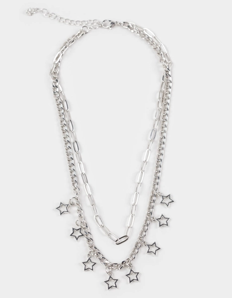 FULL TILT Layered Star Chain Necklace - SILVER