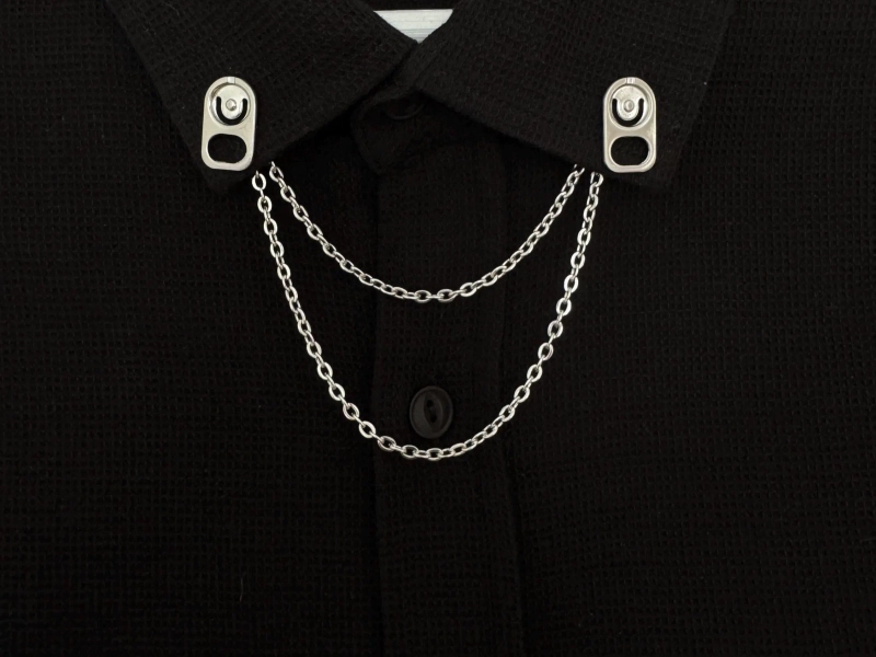 Pull Tab Collar Chain Brooch: Punk Silver Shirt Pin