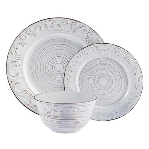 Trellis 12-Piece Stoneware Dinnerware Set, White, Clay, sold by At Home