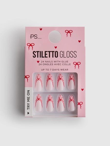PS... Bow French Top Stiletto Gloss False Nails