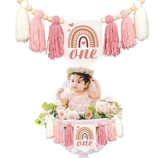 Wholesale Baby 1st birthday High chair banner cotton tassel banner Pink theme banner Birthday decorations Baby hower decorations Photo props Pink