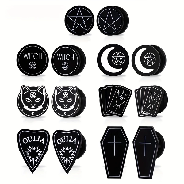 2pcs Latest Popular New Acrylic Cat OUIJA Witch Poker Ear Stretcher Unisex 8mm-16mm Body Piercing Jewelry Stretcher Piercing Body Jewelry Earrings Ear Drops