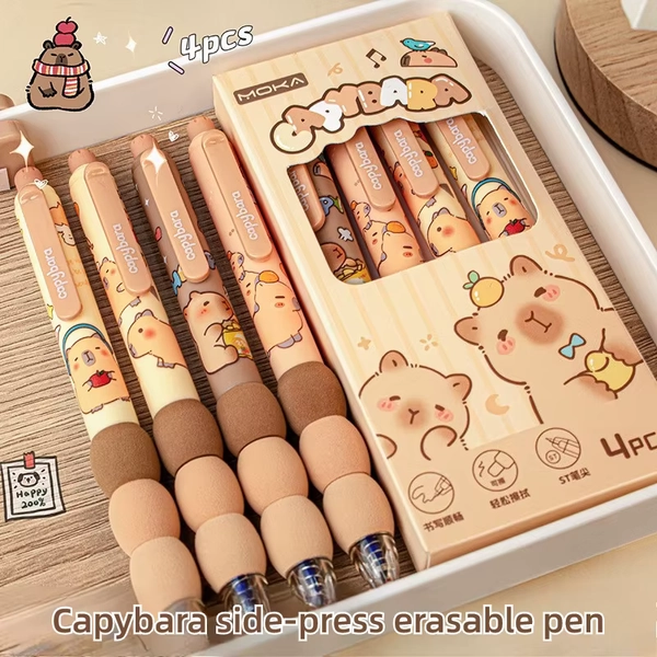 4Pcs/Box Kawaii Capybara Soft Sponge Pen Grip Side Press Erasable Pen Blue Ink Student Cartoon Neutral Pen School Stationery - AliExpress 21