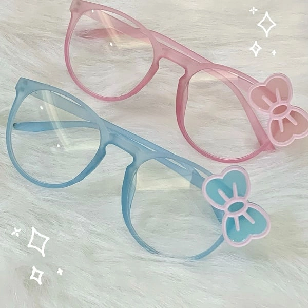 [£5.96]Yume Kawaii Blue/Pink Bow Frame Glasses