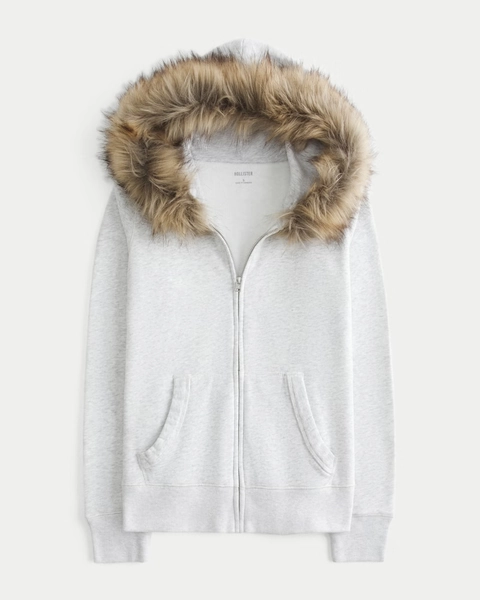 Hollister Faux Fur Trim Zip-Up Hoodie