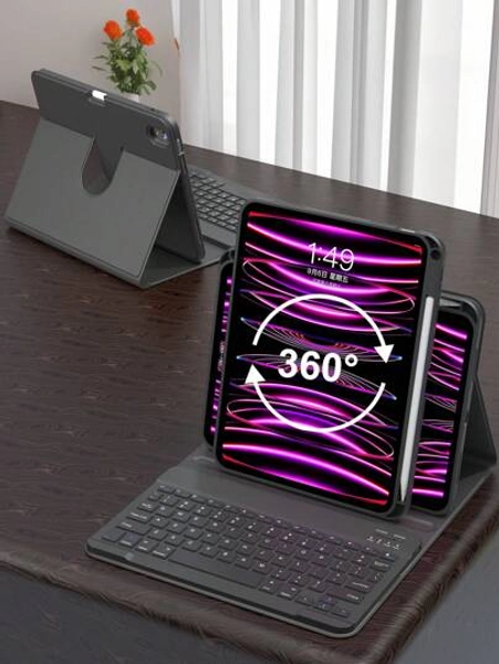 360 Degree Rotating Stand Cover Keyboard Case Compatible With IPad 11th 2025(A16) Case Pu Leather,Detachable Wireless Bluetooth Keyboard Battery 150 MAh,Compatible Ipad 11th/10th Generation Air4/Air5/Air6/Air7 10.9 (M2) 2024 (M3), Ipad 10.2inch ,With Wireless Keyboard And Pencil Holder,Auto Sleep/Wake-Black