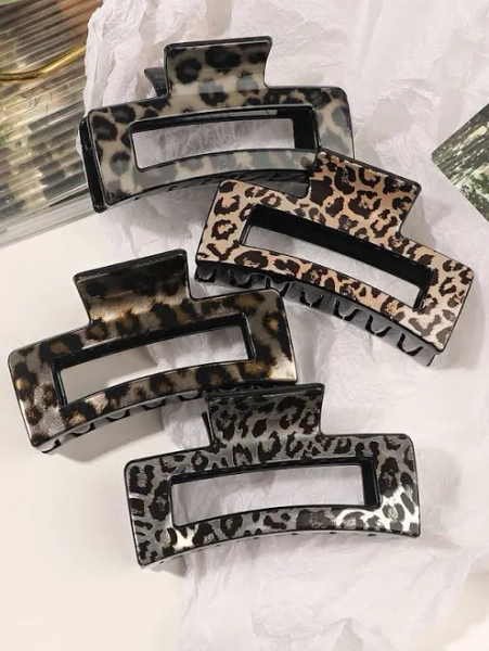 SHEIN 4pcs Glossy Minimalist Leopard Print Hair Claw Clips