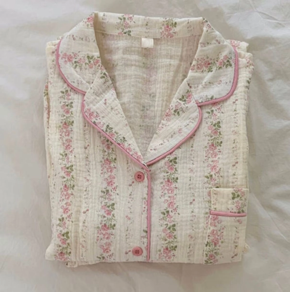 Pink Flower Organic Cotton Pajama / Muslin Cotton Pajama / Couple Pajama / Summer Pajama / gift for her / gift for women