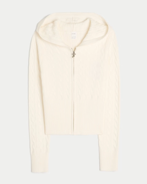 Gilly Hicks Cable-Knit Zip-Up Hoodie Sweater