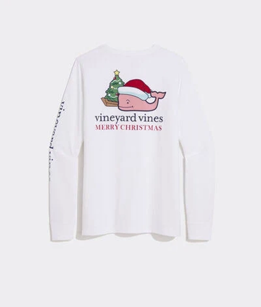 Vineyard Vines Women's Santa Whale Long-Sleeve Cotton T-Shirt