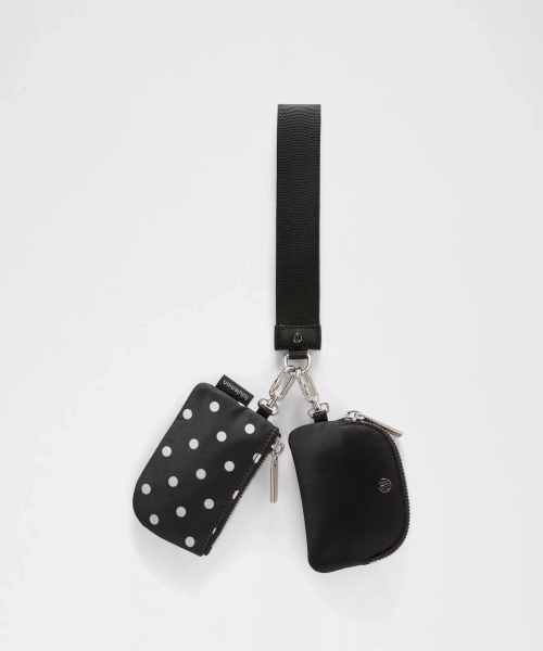 Dual Pouch Wristlet - Simple Polka White Black - ONE SIZE