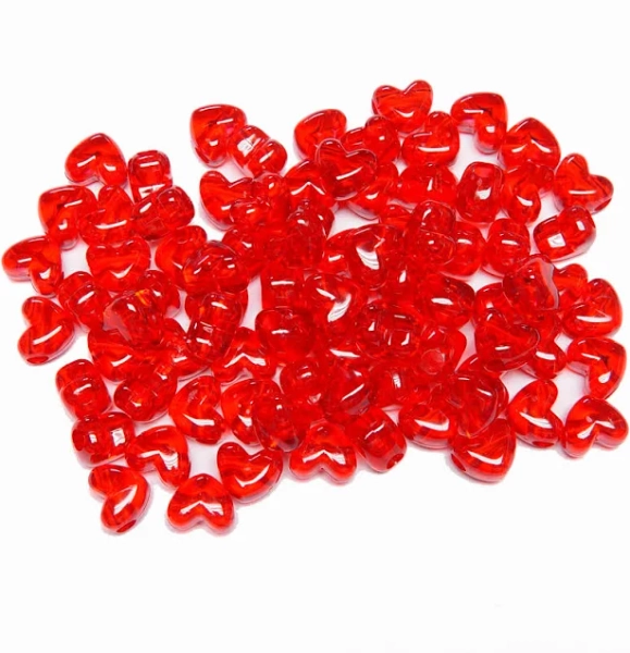 Ruby Red Heart Pony Beads 100pc Kandi, Bracelets, Jewelry Supplies horizontal hole