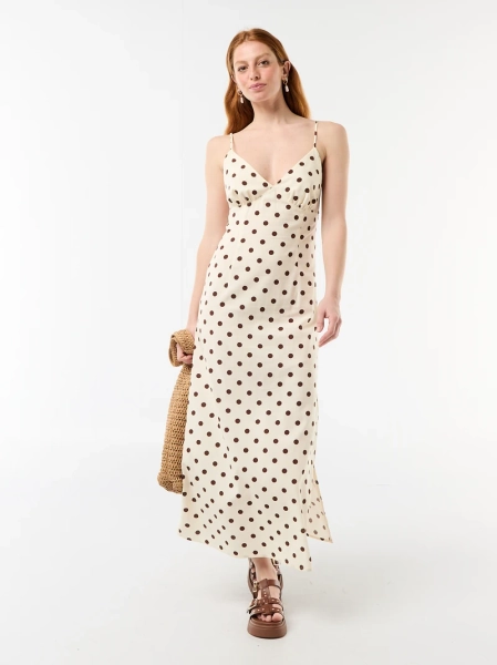 Robe longue fines bretelles à pois - Blanc