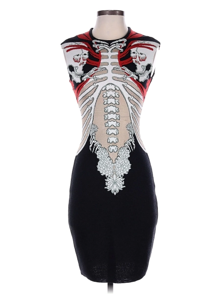 Alexander McQueen Graphic Multi Color Black Cocktail Dress Size S