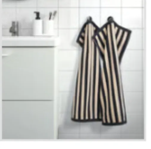 SLÅNHÖSTMAL Hand towel - black/light beige stripe 16x28 "