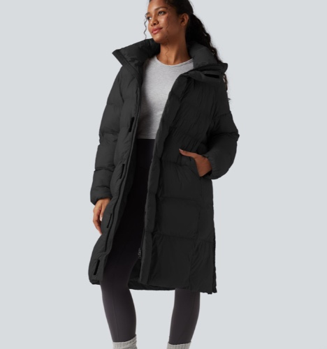 Halara Black Long Puffer Jacket - COLOR BLACK - SIZE XL