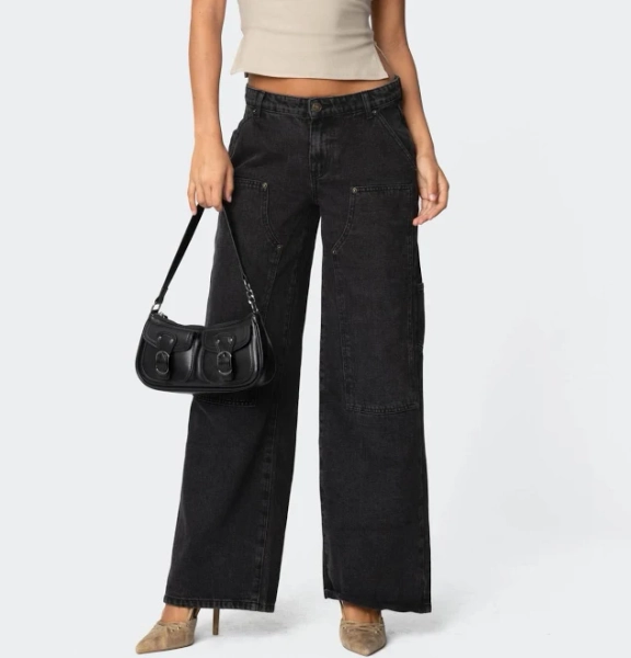 Edikted Women's Ayla Low Rise Carpenter Jeans
