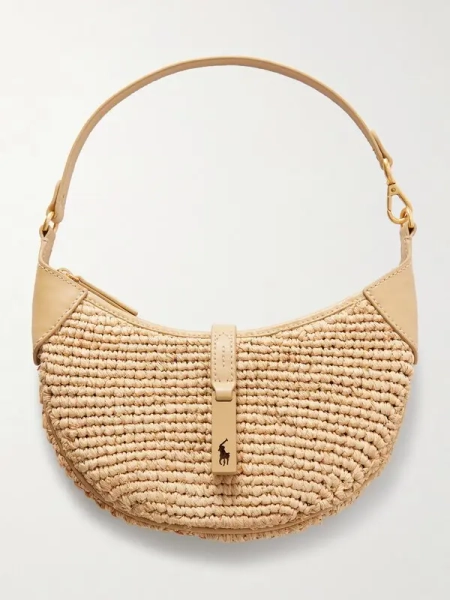 Polo Id Small Leather-trimmed Raffia Shoulder Bag - Neutrals