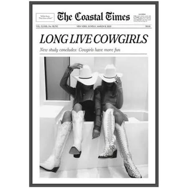 Trendy NewsPaper Poster Wall Art Retro Cowgirl Black And White Girly Feminist Preppy Canvas Prints Magazine Pictures Bar and Party Aesthetic Decor