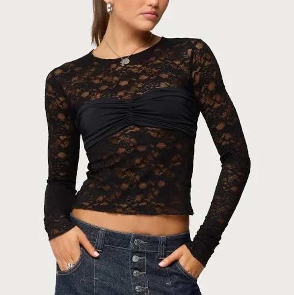 Edikted Women's Rosette Bandeau Sheer Lace Top