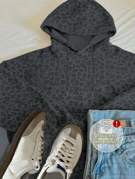 INAWLY Women's Leopard Print Drawstring Hoodie Sweatshirt, Casual Long Sleeve Sweatshirt,Graduation,Teacher,Back To School Pullover Fall