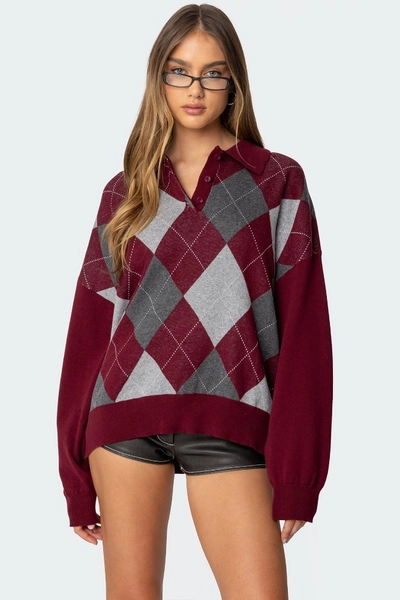 Argyle Oversized Polo Sweater – edikted