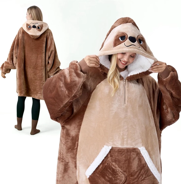 Joyfy Wearable Blanket Hoodie for Adults, Giggling Getup Oversized Sherpa Fleece Hoodie with Giant Pocket & Sleeves, Warm Cozy Gift for Women & Men, Brown Sloth - Walmart.com