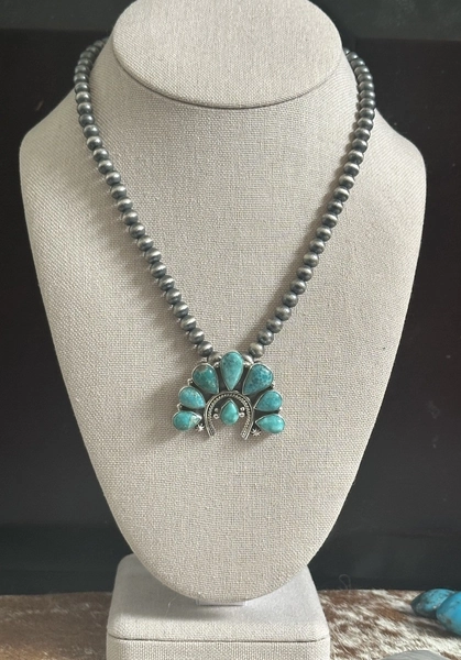 White Water Turquoise Naja Sterling Pearls Sterling Silver Necklace