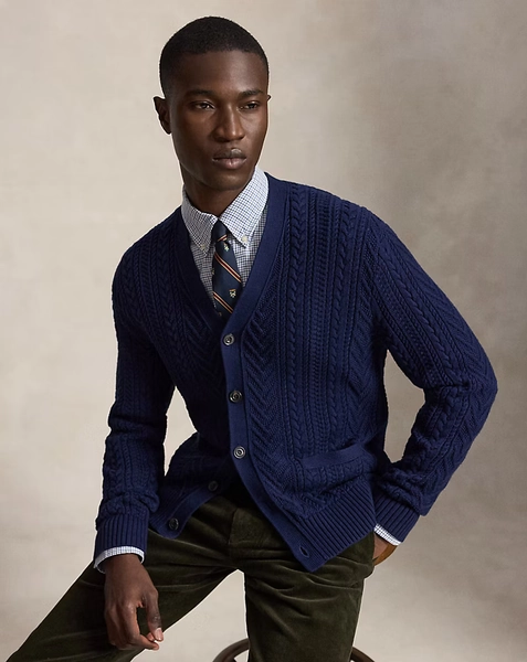 Aran-Knit Cotton Cardigan