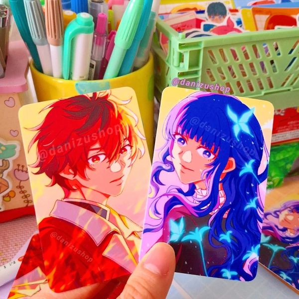 Anime Couple Photocards: Anime Mage & Warrior Mini Prints