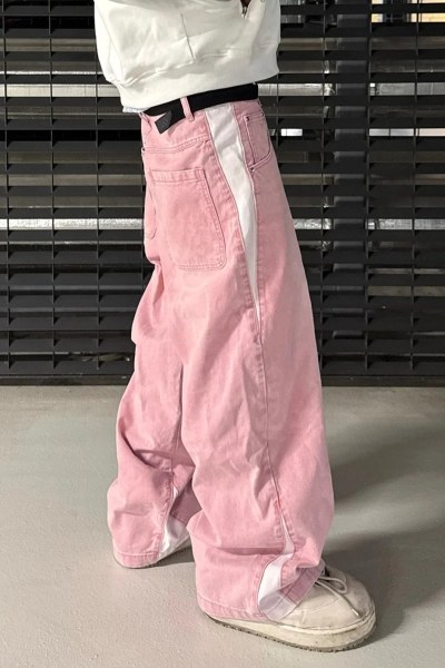 Vintage Washed Patchwork Wide Leg Trendy Jeans