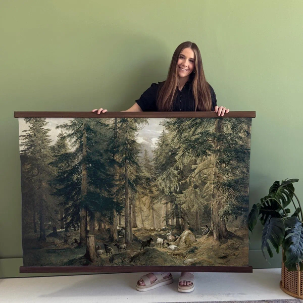 Extra Large Tapestry - Affordable Oversized Canvas Pictures - Goats in the Forest  - Green Nature Painting - XL