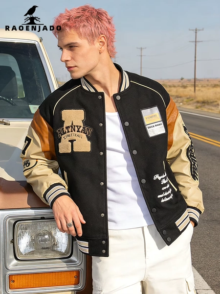 Men's Varsity Jacket Faux Leather Sleeves Bomber Coat Motorcycle Letterman Streetwear Baseball Uniform Spring&Autumn Outerwear - AliExpress 200000343