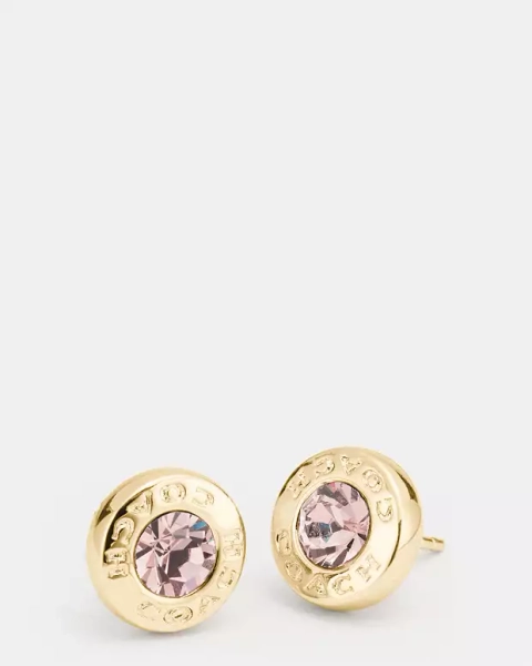 Gold Open Circle Stone Stud Earrings