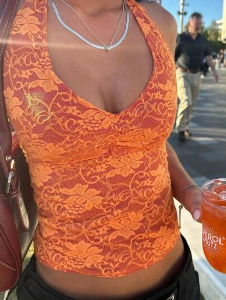 Women Lace Tank Top Halter Tie Back Camisole Sleeveless Crop Shirts Going Out Summer Streetwear