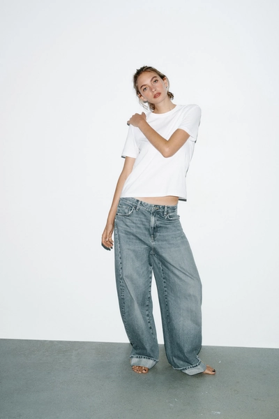 TRF MID-RISE FOLDED BAGGY JEANS