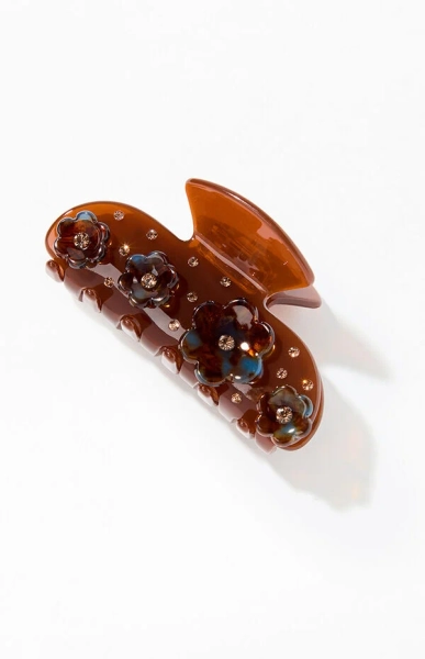 Brown Flower Hair Claw Clip