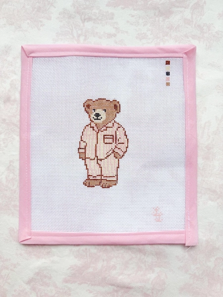 Ralph Lauren Bear - Pink Striped Pajamas - Hand-Painted Needlepoint Canvas