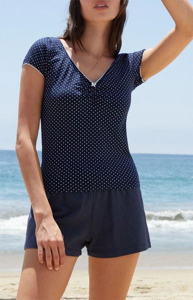 Navy Polka Dot Gina Cinched Top