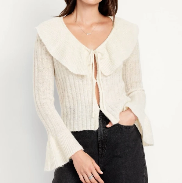 Old Navy Women's Wool-Blend Ruffle Tie-Front Cropped Cardigan