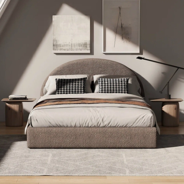 Boucle Bed Frame With Headboard